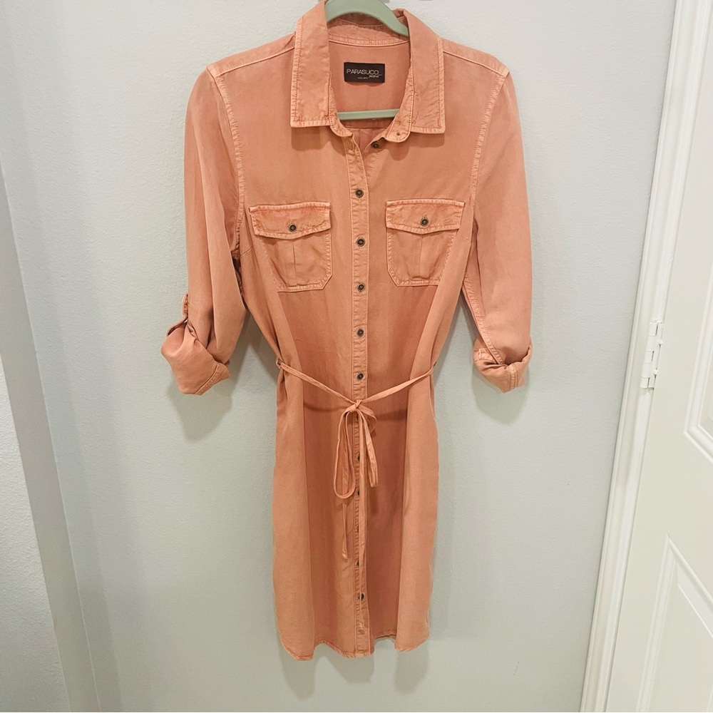 Parasuco Jeans Denim Button Down Long Sleeve Shirt Dress Burnt Orange Womens M